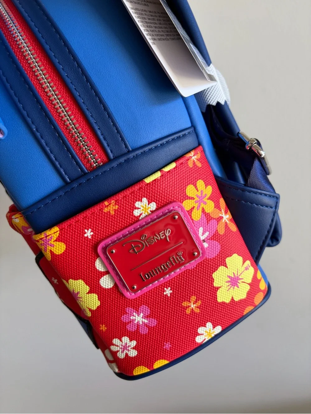 Loungefly Blue Stitch Mini Backpack with Red Sunglasses and Pink Ear Accents